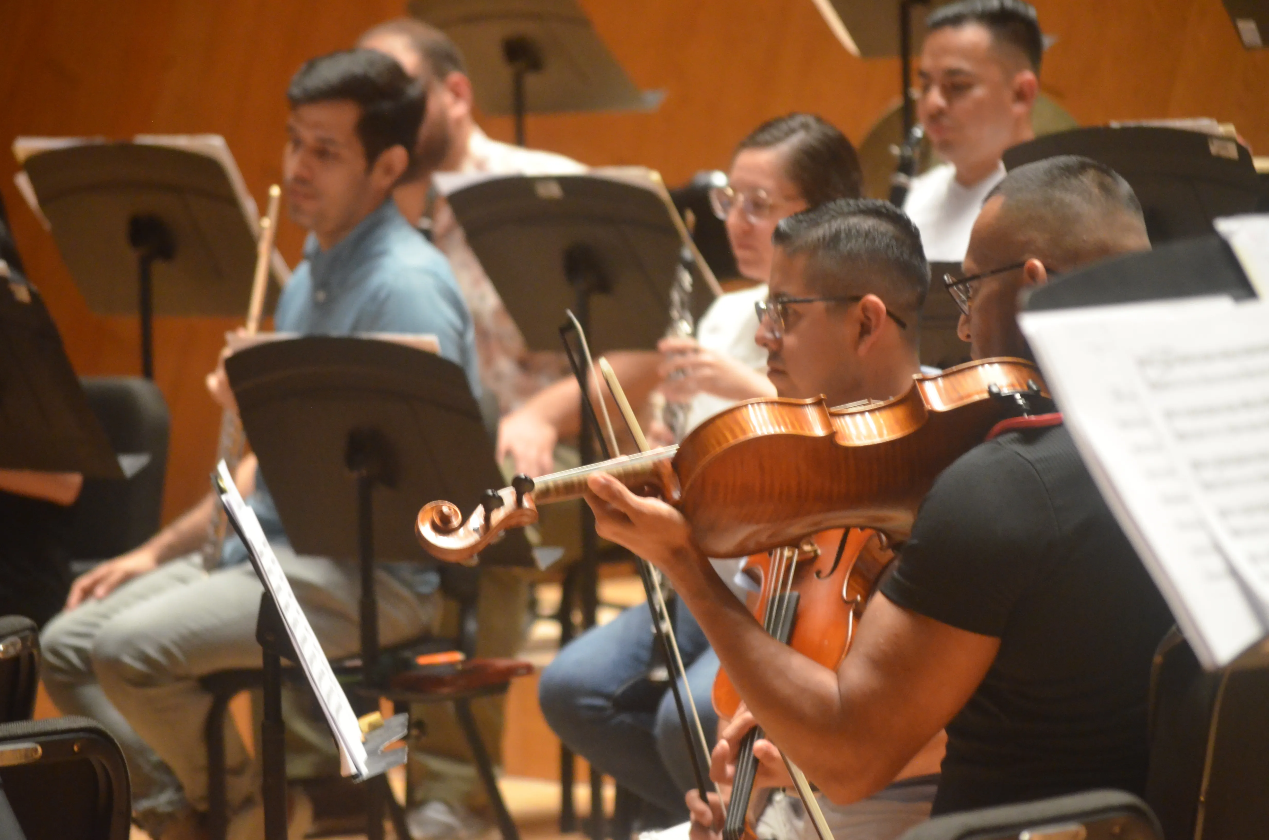 Violinista durante un ensayo